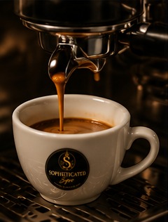Espresso pouring into a Sophisticated Sips cup
